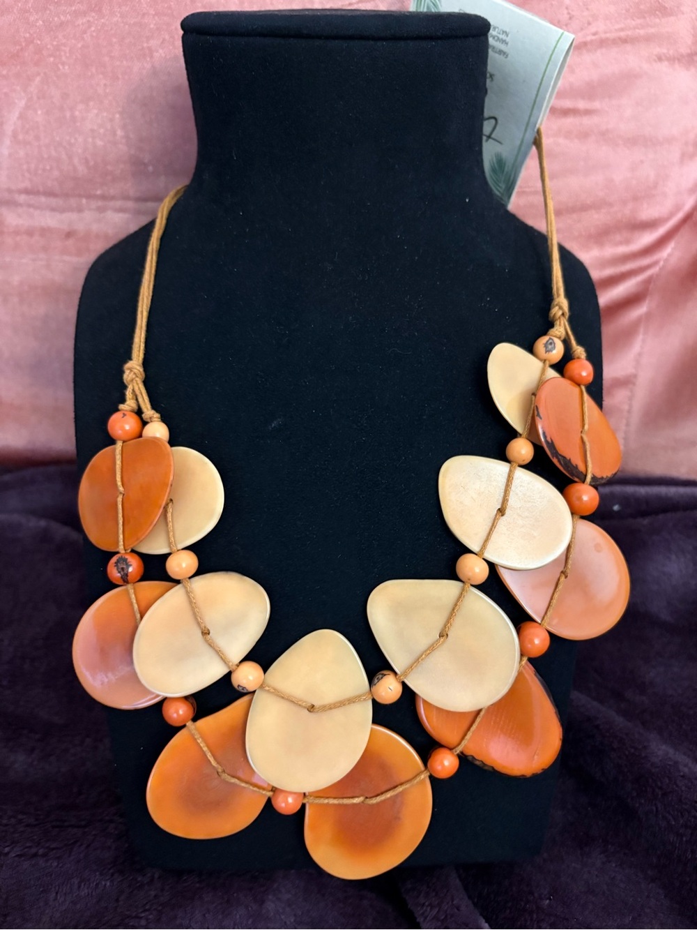 Handcrafted Orange and Cream Statement Necklace - Women Jewelry